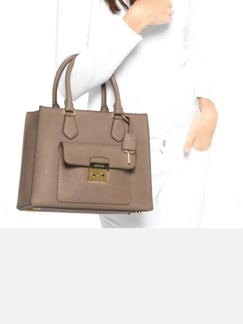Grey Structured Top-Handle Satchel Bag